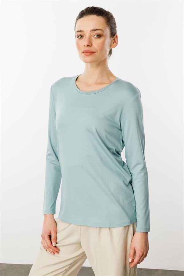 Kadın Sıfır Yaka Basic Penye Bluz Mint