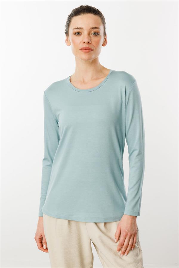 Kadın Sıfır Yaka Basic Penye Bluz Mint