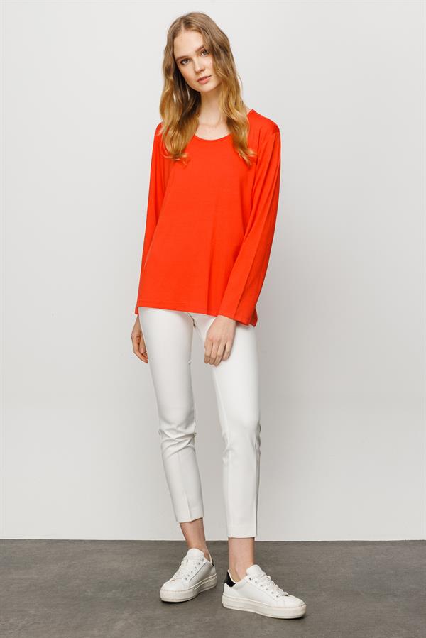 Женская базовая хлопковая блуза с круглым вырезом оранжевая