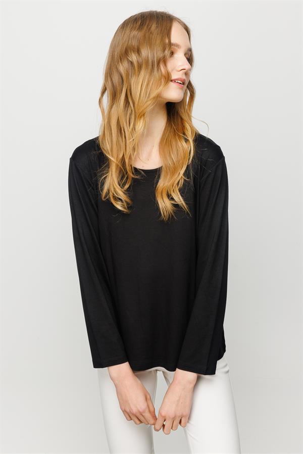 Женская базовая хлопковая блуза с круглым вырезом черная