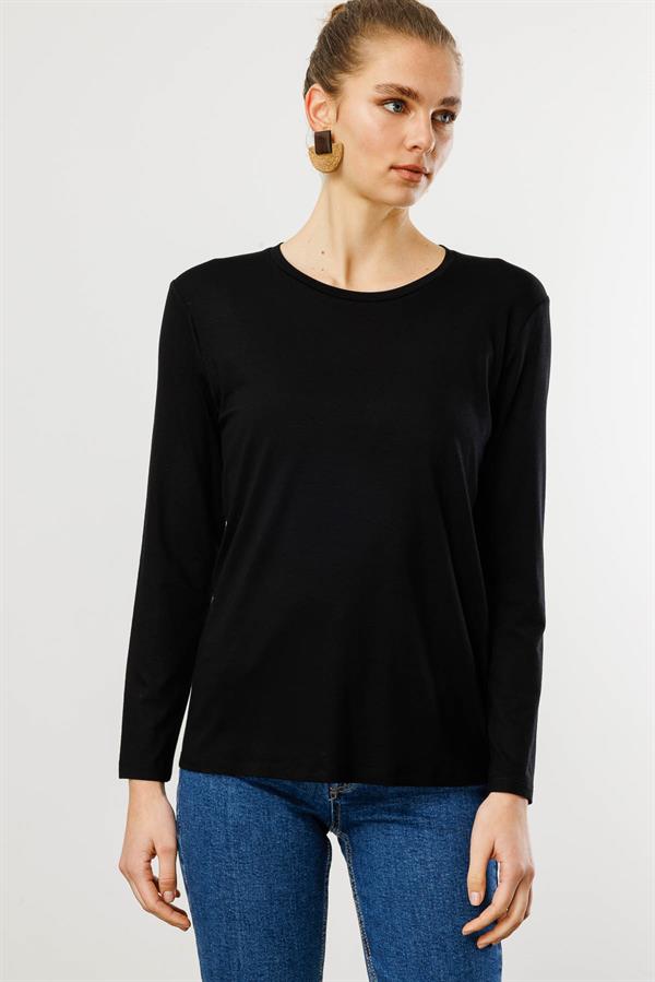 Женская базовая хлопковая блуза с круглым вырезом черная