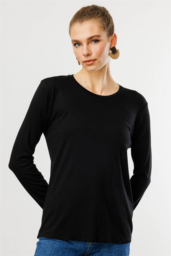 Женская базовая хлопковая блуза с круглым вырезом черная
