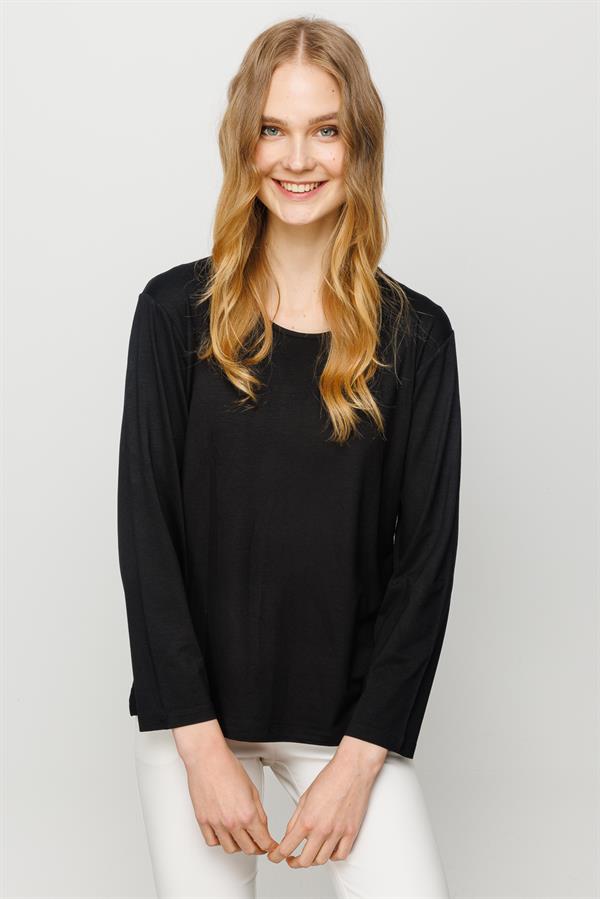 Женская базовая хлопковая блуза с круглым вырезом черная
