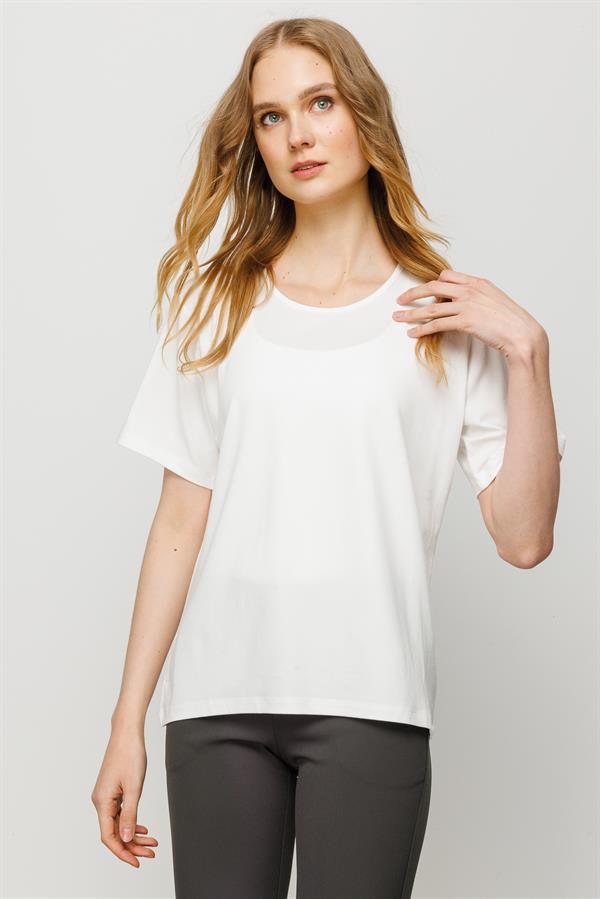 Женская базовая хлопковая футболка с круглым вырезом цвета слоновой кости