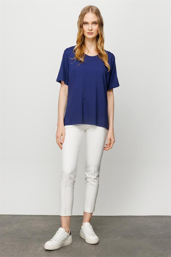 Женская базовая хлопковая футболка с круглым вырезом темно синяя