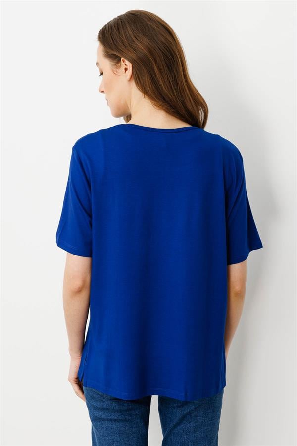 Kadın Sıfır Yaka Basic Penye T-shirt Sax