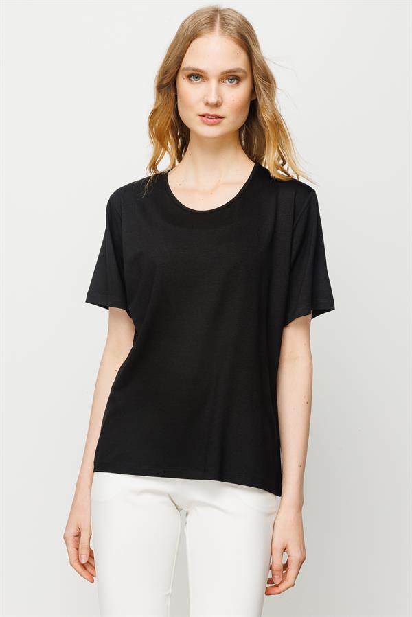 Женская базовая хлопковая футболка с круглым вырезом черная 
