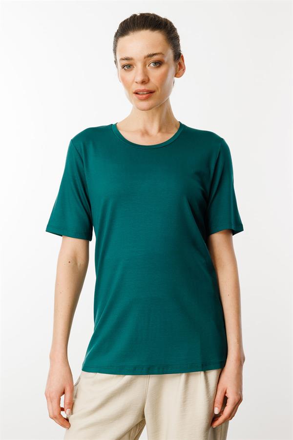 Женская базовая хлопковая футболка с круглым вырезом зеленая 