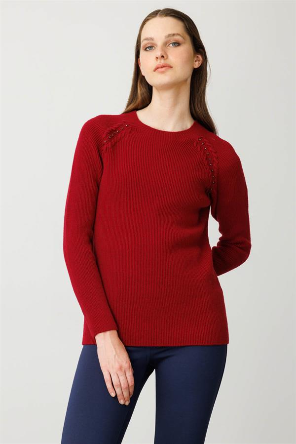 Kadın Sıfır Yaka Boncuklu Yün Kazak V.Çürüğü