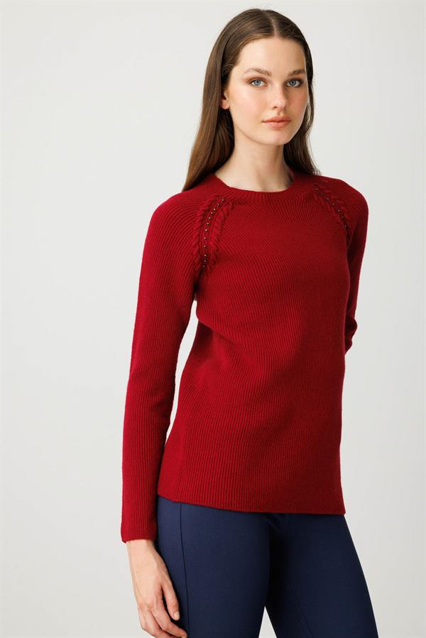 Kadın Sıfır Yaka Boncuklu Yün Kazak V.Çürüğü