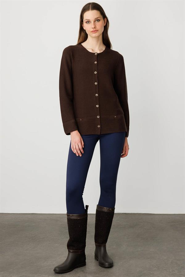 Kadın Sıfır Yaka Cepli Düğmeli Ceket Kahve