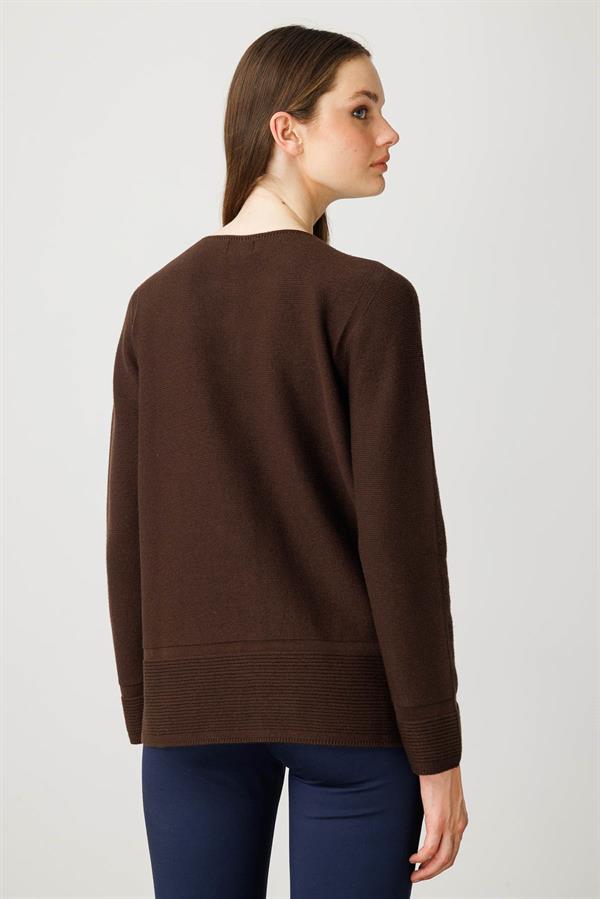 Kadın Sıfır Yaka Cepli Düğmeli Ceket Kahve