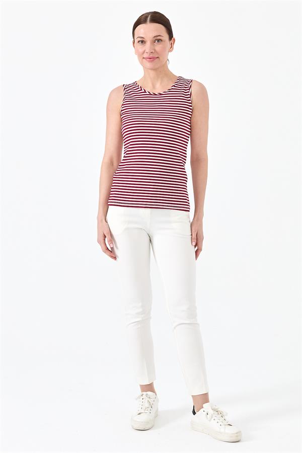 Женская Майка на бретельках с круглым вырезом в полоску красная
