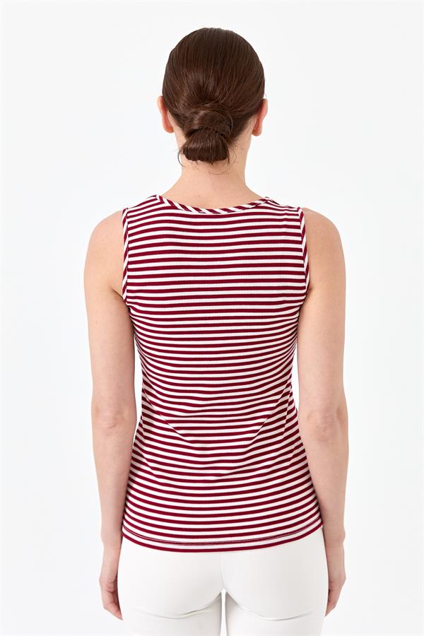 Женская Майка на бретельках с круглым вырезом в полоску красная