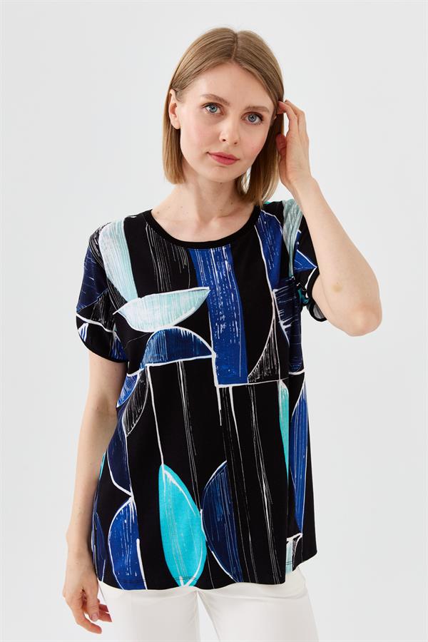 Womens Striped Low Sleeve Jersey T-shirt Navy Blue