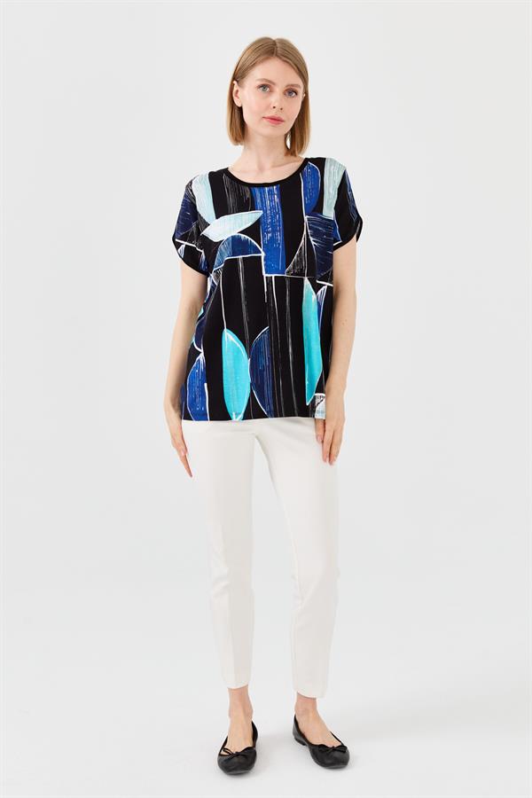 Womens Striped Low Sleeve Jersey T-shirt Navy Blue