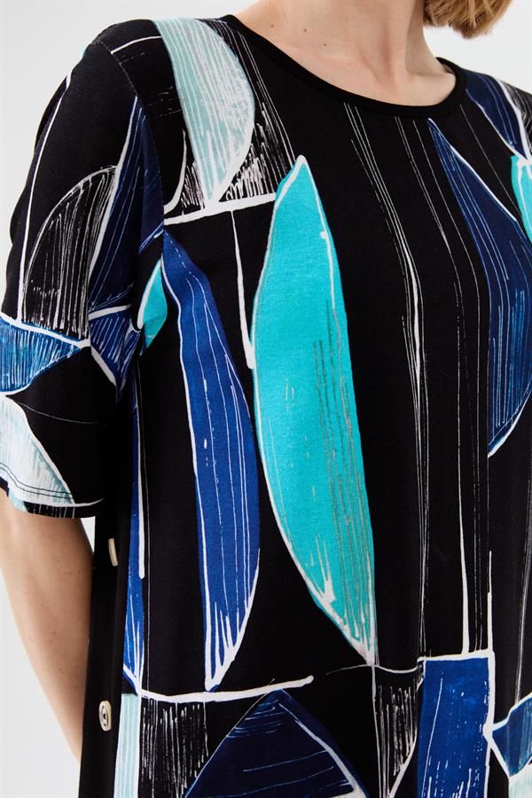 Kadın Sıfır Yaka Çizgili Penye T-shirt Lacivert