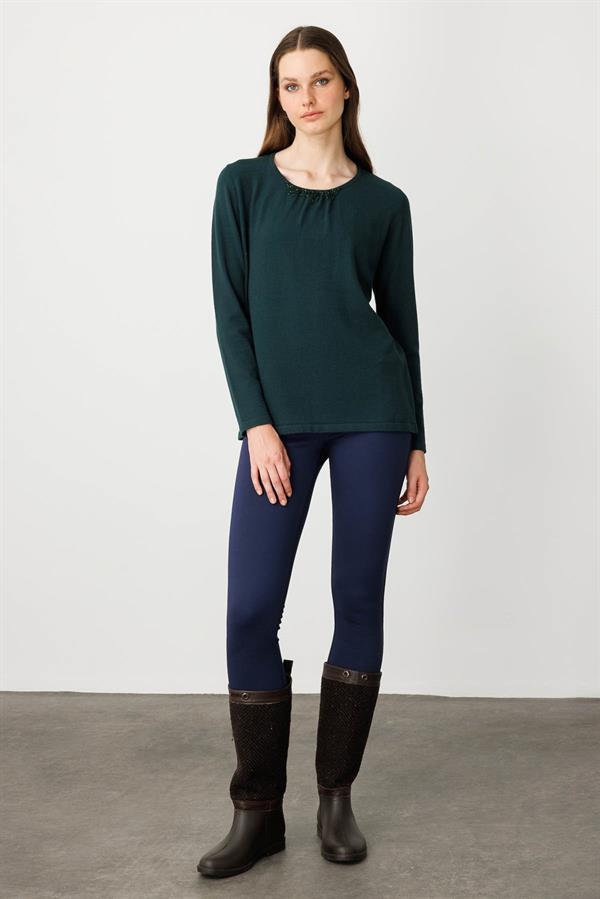 Kadın Dantel Çiçek İşlemeli Ligralı Bluz Yeşil