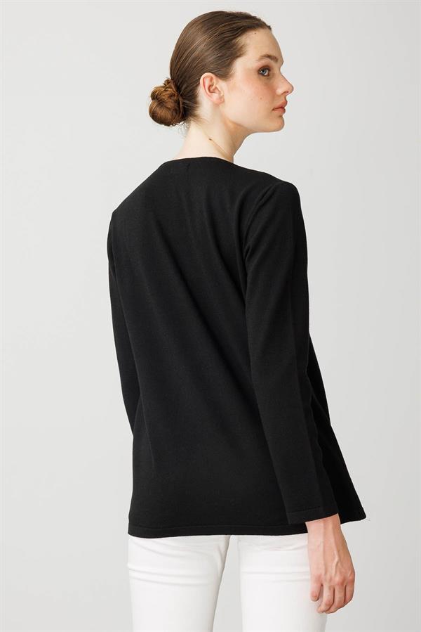 Kadın Dantel Çiçek İşlemeli Ligralı Bluz Siyah