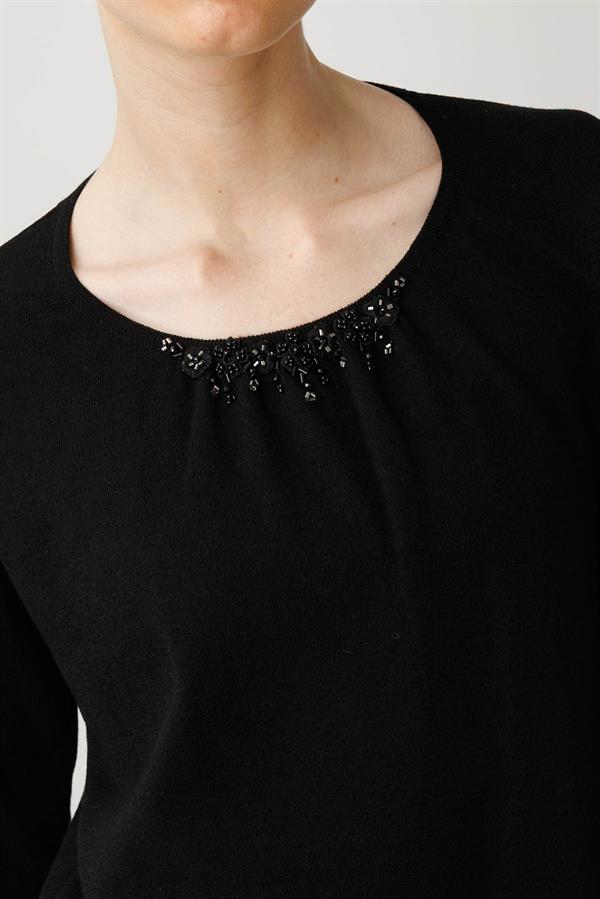 Kadın Dantel Çiçek İşlemeli Ligralı Bluz Siyah