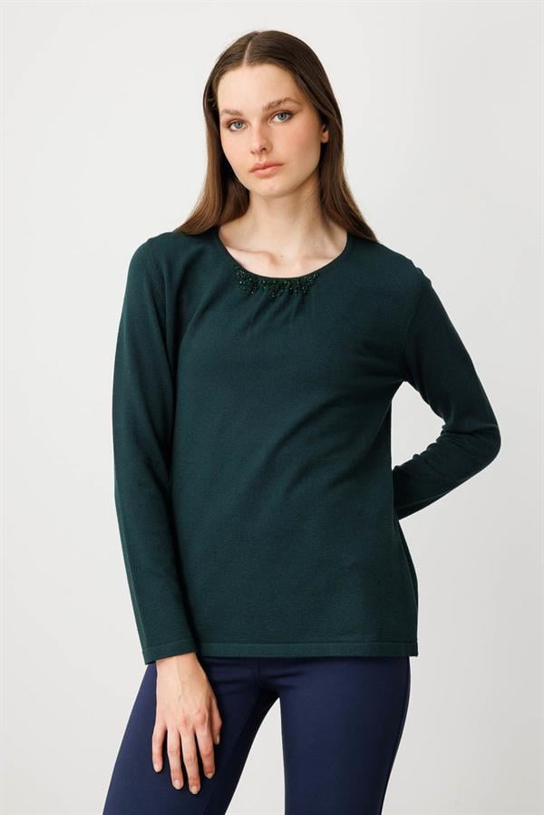 Kadın Dantel Çiçek İşlemeli Ligralı Bluz Yeşil