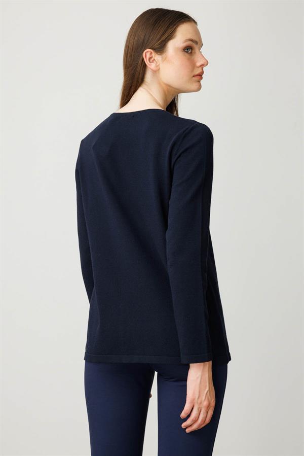 Kadın Dantel Çiçek İşlemeli Ligralı Bluz K.Lacivert