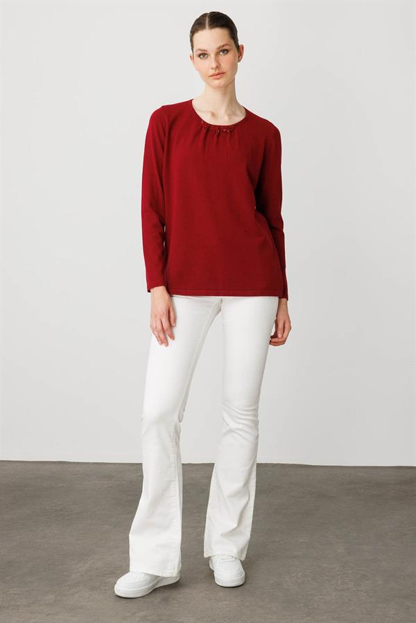 Kadın Dantel Çiçek İşlemeli Ligralı Bluz V.Çürüğü