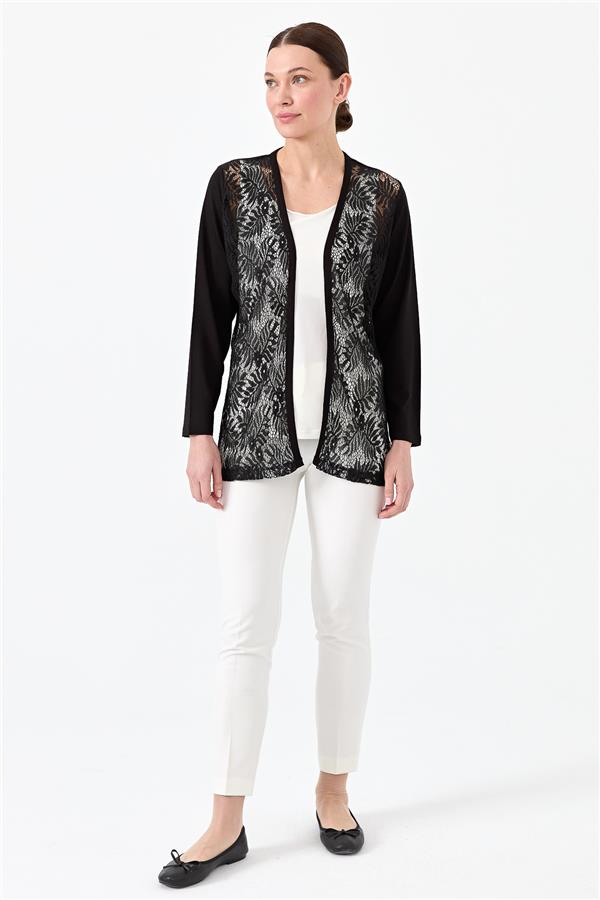 Женский хлопковый жакет с кружевным принтом черный 
