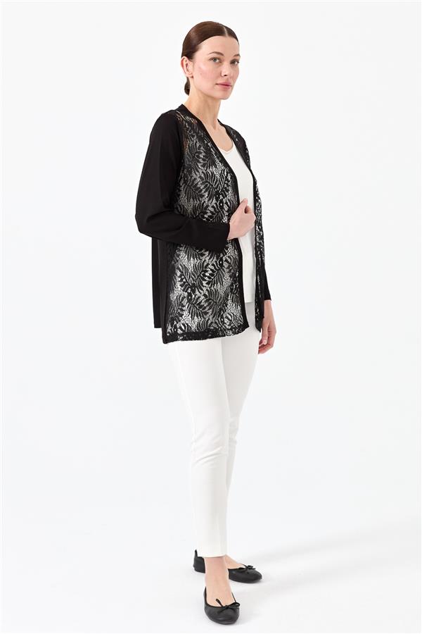 Женский хлопковый жакет с кружевным принтом черный 