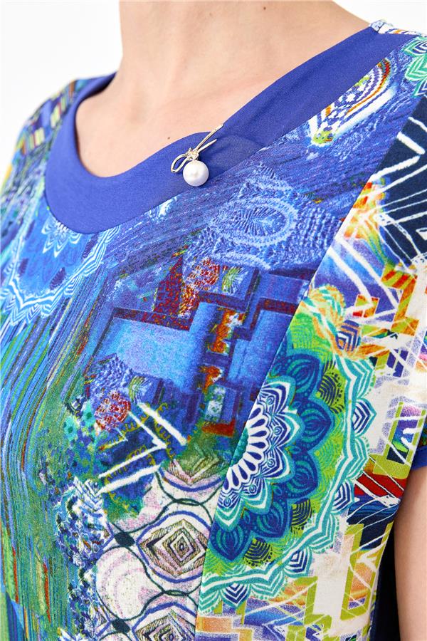 Женское хлопковое платье с круглым вырезом ярко синее