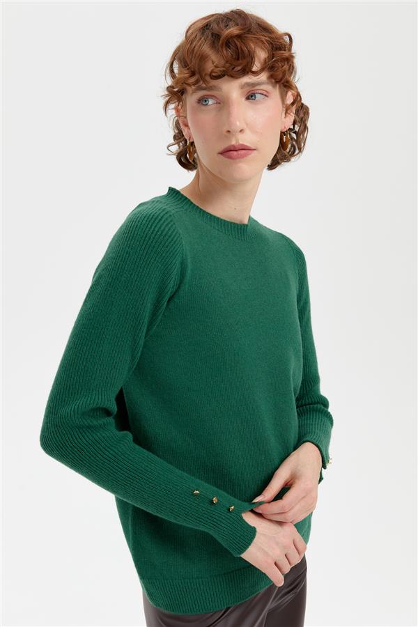 Kadın Sıfır Yaka Dikişsiz Cepli Yün Kazak Ö.Başı