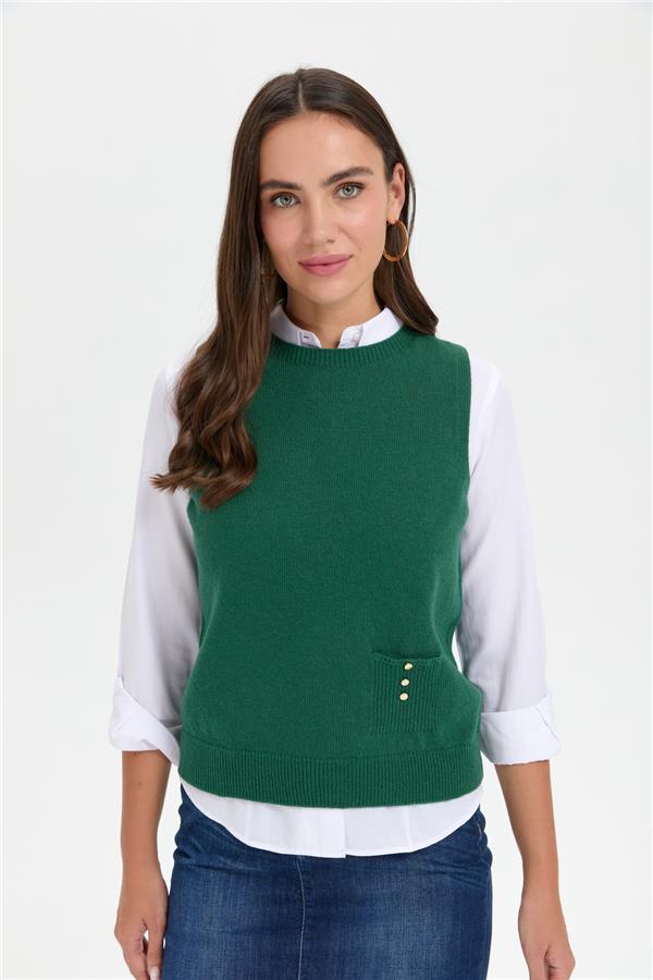 Kadın Sıfır Yaka Dikişsiz Cepli Yün Süveter Ö.Başı