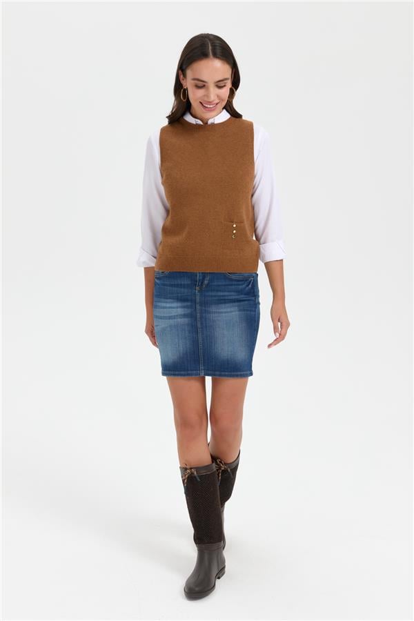 Kadın Sıfır Yaka Dikişsiz Cepli Yün Süveter K.taba