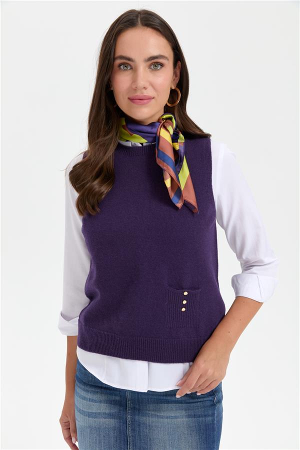 Kadın Sıfır Yaka Dikişsiz Cepli Yün Süveter K.Mor