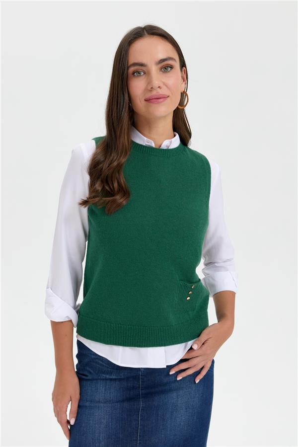 Kadın Sıfır Yaka Dikişsiz Cepli Yün Süveter Ö.Başı