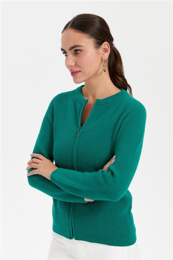 Kadın Sıfır Yaka Dikişsiz Fermuarlı Yün Hırka A.Ö.Başı