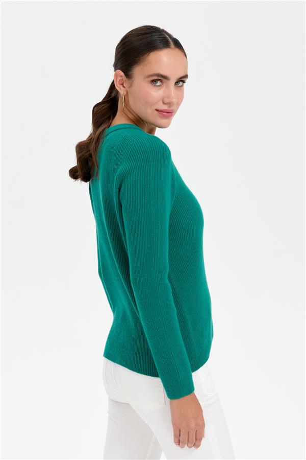 Kadın Sıfır Yaka Dikişsiz Fermuarlı Yün Hırka A.Ö.Başı