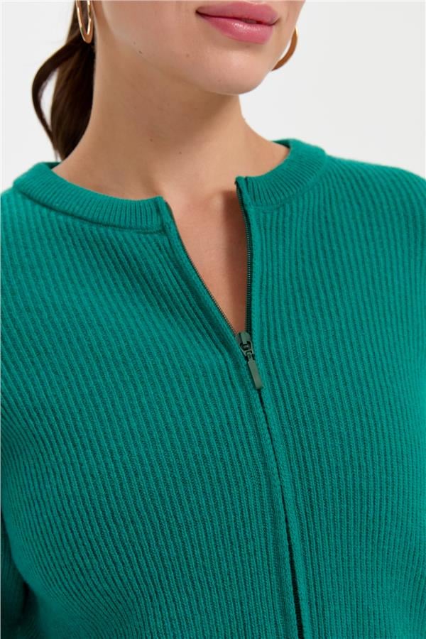 Kadın Sıfır Yaka Dikişsiz Fermuarlı Yün Hırka A.Ö.Başı