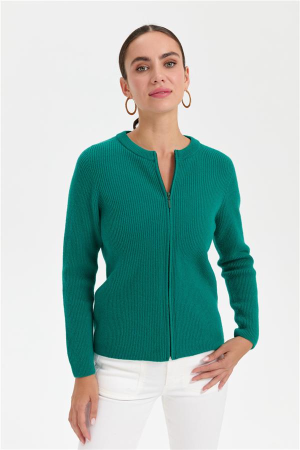 Kadın Sıfır Yaka Dikişsiz Fermuarlı Yün Hırka A.Ö.Başı