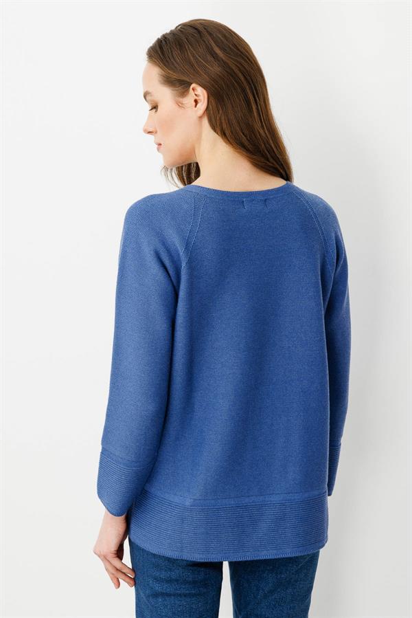 Kadın Sıfır Yaka Dikişsiz Sahte Cepli Kazak İndigo