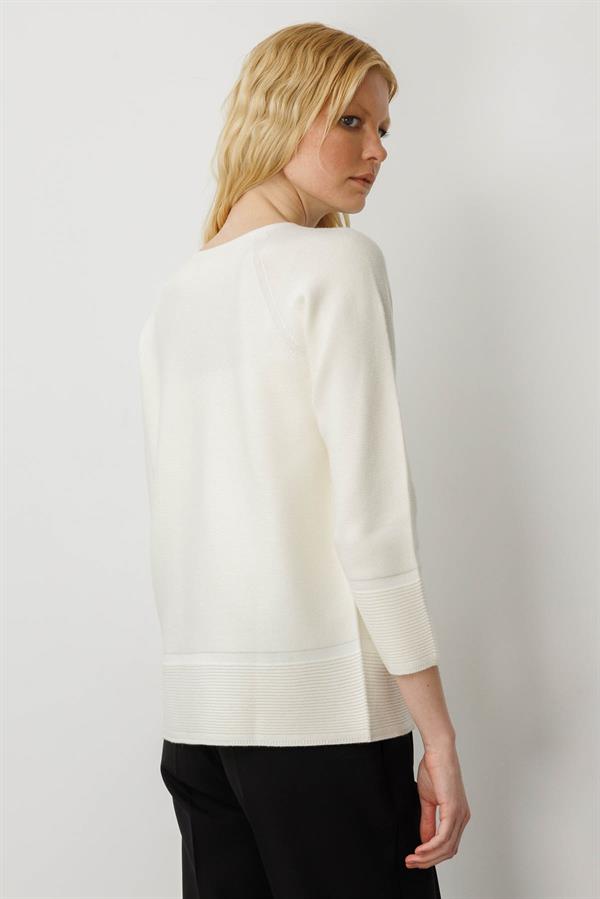 Kadın Sıfır Yaka Dikişsiz Sahte Cepli Kazak Kemik