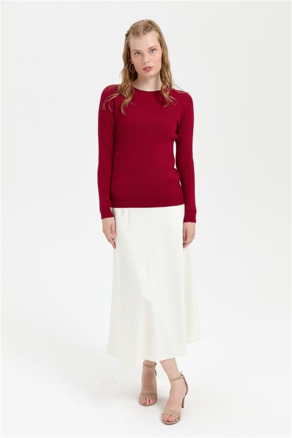 Kadın Sıfır Yaka Dikişsiz Önü Desenli Kazak V.Çürüğü