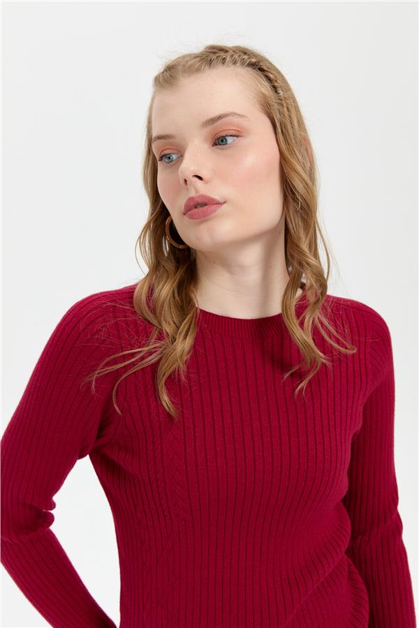 Kadın Sıfır Yaka Dikişsiz Önü Desenli Kazak V.Çürüğü