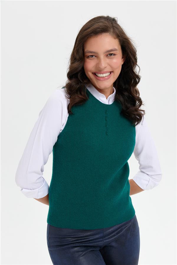 Kadın Sıfır Yaka Dikişsiz Önü Düğmeli Yün Süveter K.Ö.başı