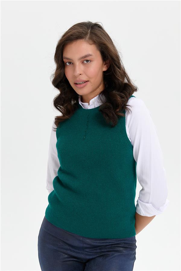 Kadın Sıfır Yaka Dikişsiz Önü Düğmeli Yün Süveter K.Ö.başı