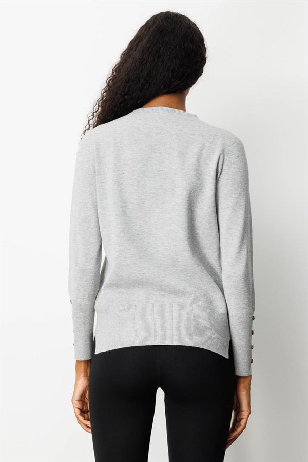 Kadın Sıfır Yaka Önü Kısa Arkası Uzun Kazak Gri