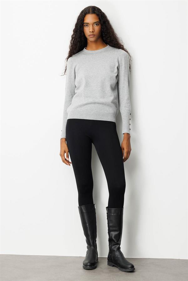 Kadın Sıfır Yaka Önü Kısa Arkası Uzun Kazak Gri