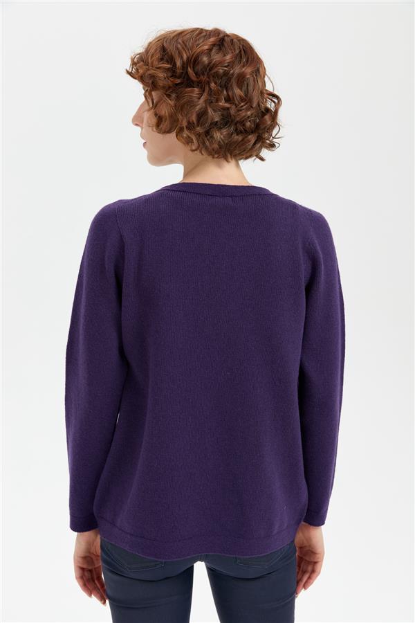 Kadın Sıfır Yaka Dikişsiz Önü Selanik Baklavalı Yün Kazak K.Mor