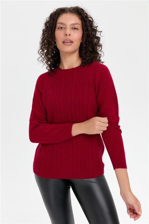 Kadın Sıfır Yaka Dikişsiz Önü Yürütmeli Yün Kazak V.Çürüğü