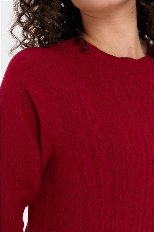 Kadın Sıfır Yaka Dikişsiz Önü Yürütmeli Yün Kazak V.Çürüğü